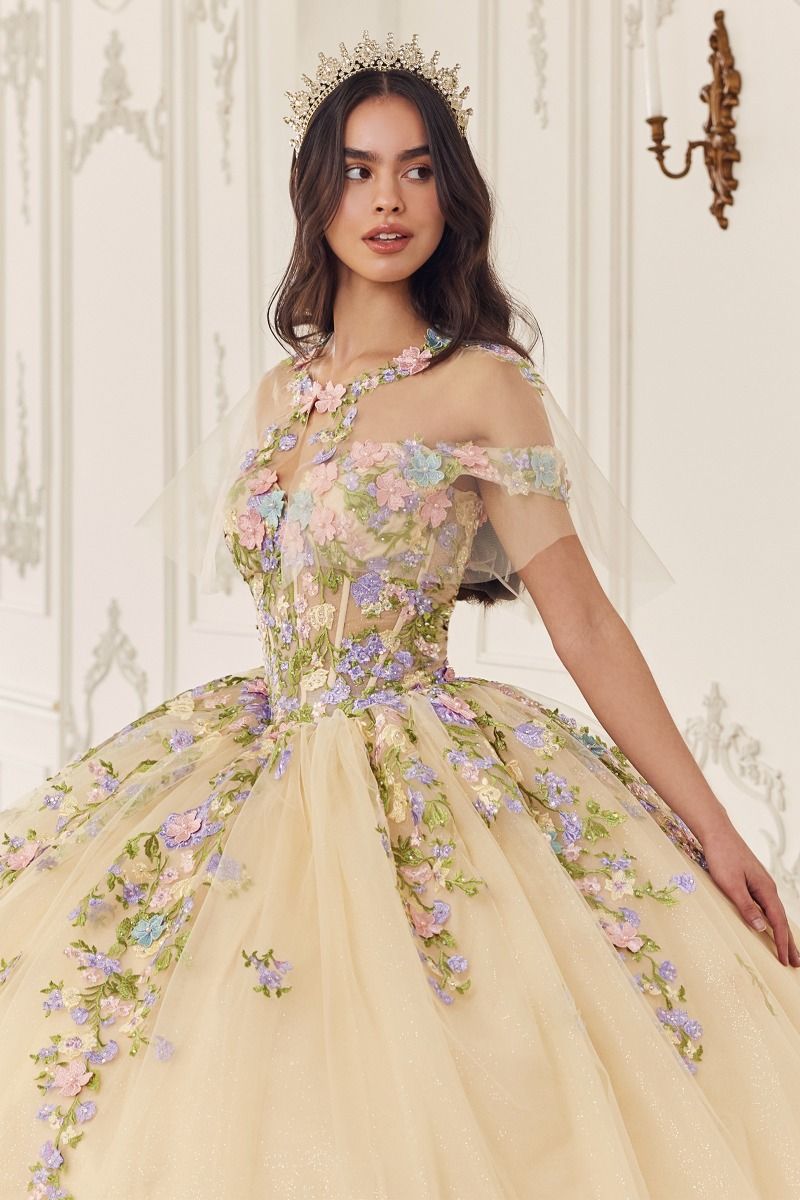 Cinderella Divine -15724 Floral Applique Quinceanera Ball Gown