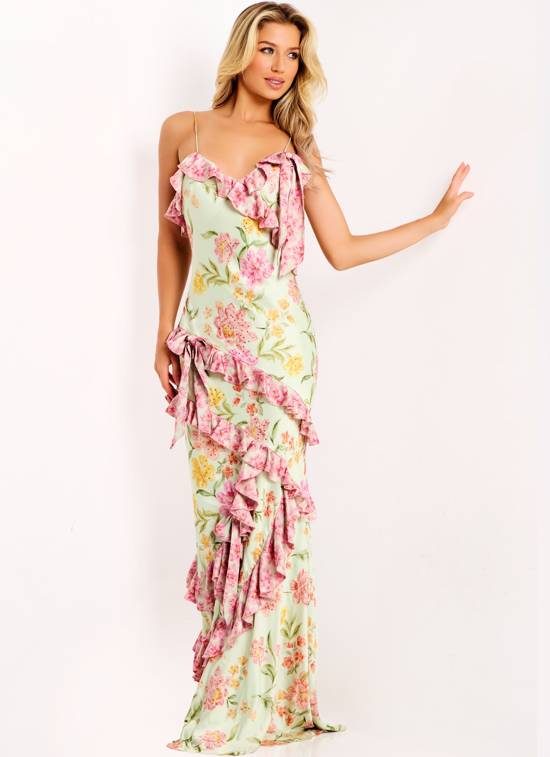 Jovani -47236 Long Ruffled V-Neckline Prom Gown