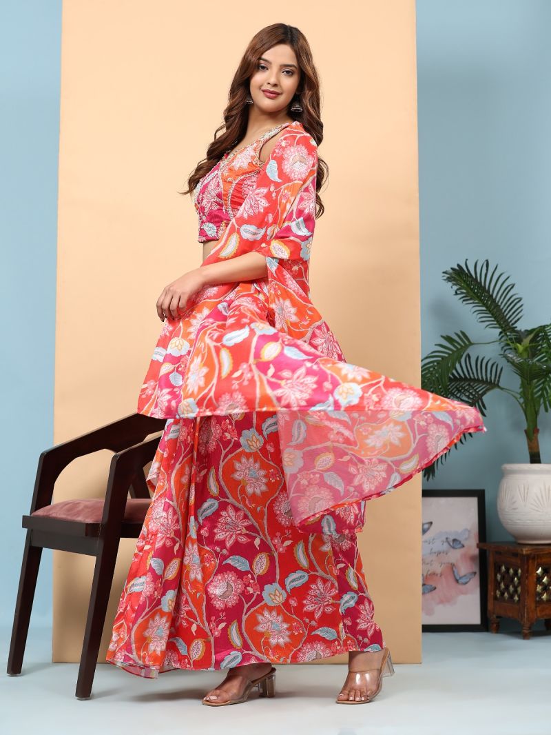 MyFashion -C333 Women Floral Embellished Crop Top With Skirt