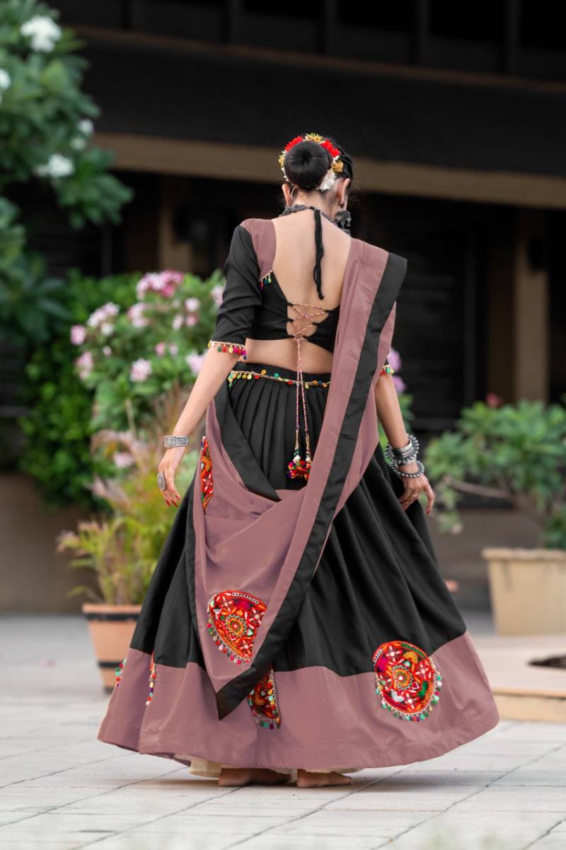 MyFashion -7066 Navratri Pure Cotton Plain Gamthi Mirror Work Lehenga Choli