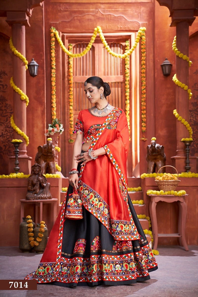 MyFashion -7014 Mirror Art Silk Traditional Gamthi Choli Collection With Dupatta