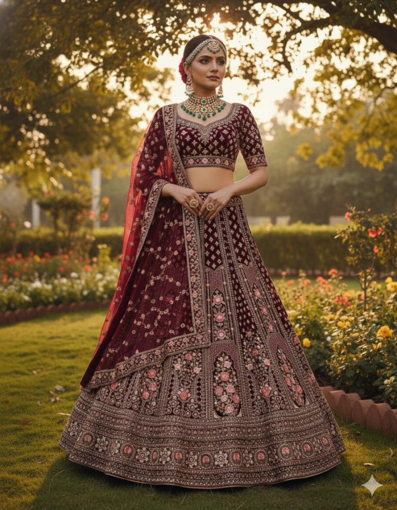 MyFashion -102 Velvet Embroidery Worked Designer Bridal Lehenga Choli