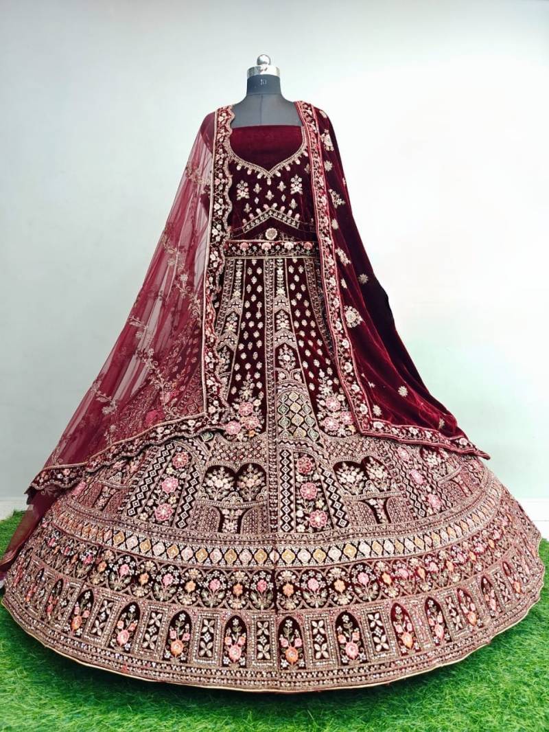 MyFashion -104 Velvet Embroidery Jharkan Worked Bridal Lehenga