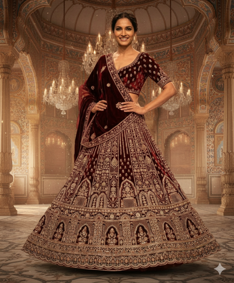 MyFashion -105 Velvet Embroidery Worked Bridal Designer Lehenga Choli