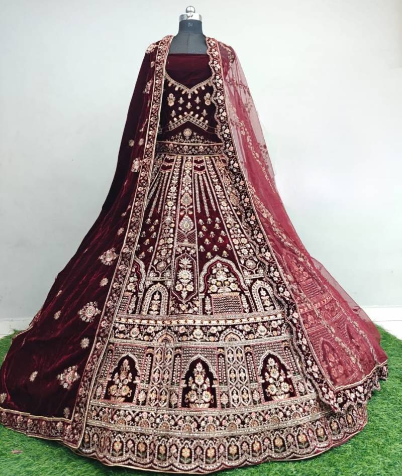 MyFashion -105 Velvet Embroidery Worked Bridal Designer Lehenga Choli