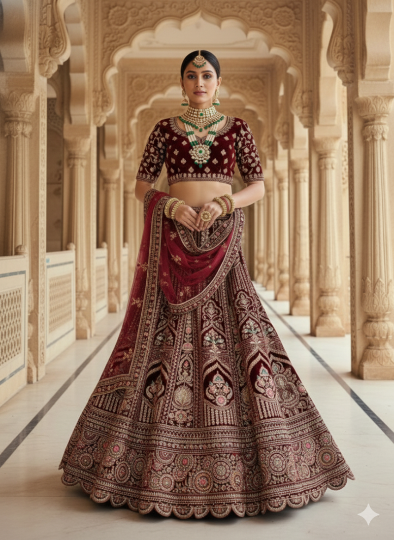 MyFashion -003 Velvet Emboidery Thread Work Designer Bridal Lehenga Choli