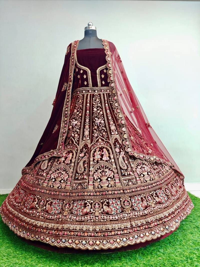 MyFashion -006 Velvet Embroidery Sequence Worked Premium Bridal Lehenga Choli
