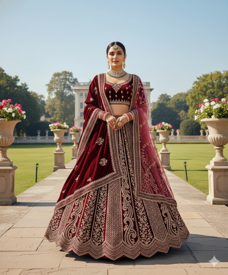 MyFashion -007 Velvet Embroidery Jharkan Worked Bridal Lehenga Choli Collection
