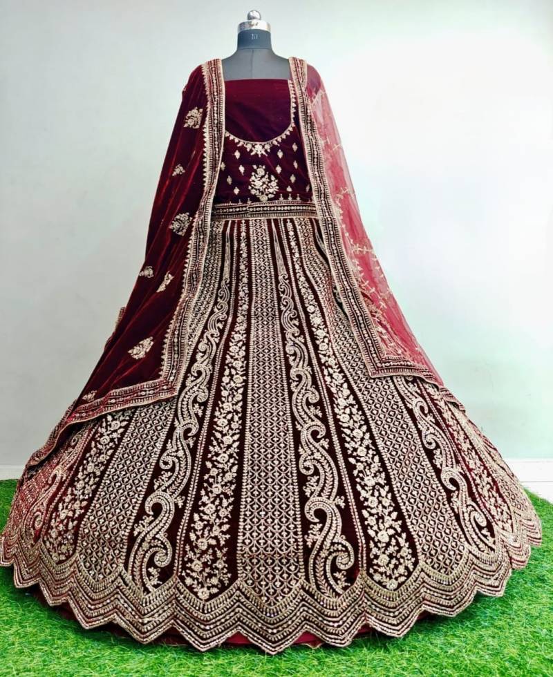 MyFashion -007 Velvet Embroidery Jharkan Worked Bridal Lehenga Choli Collection
