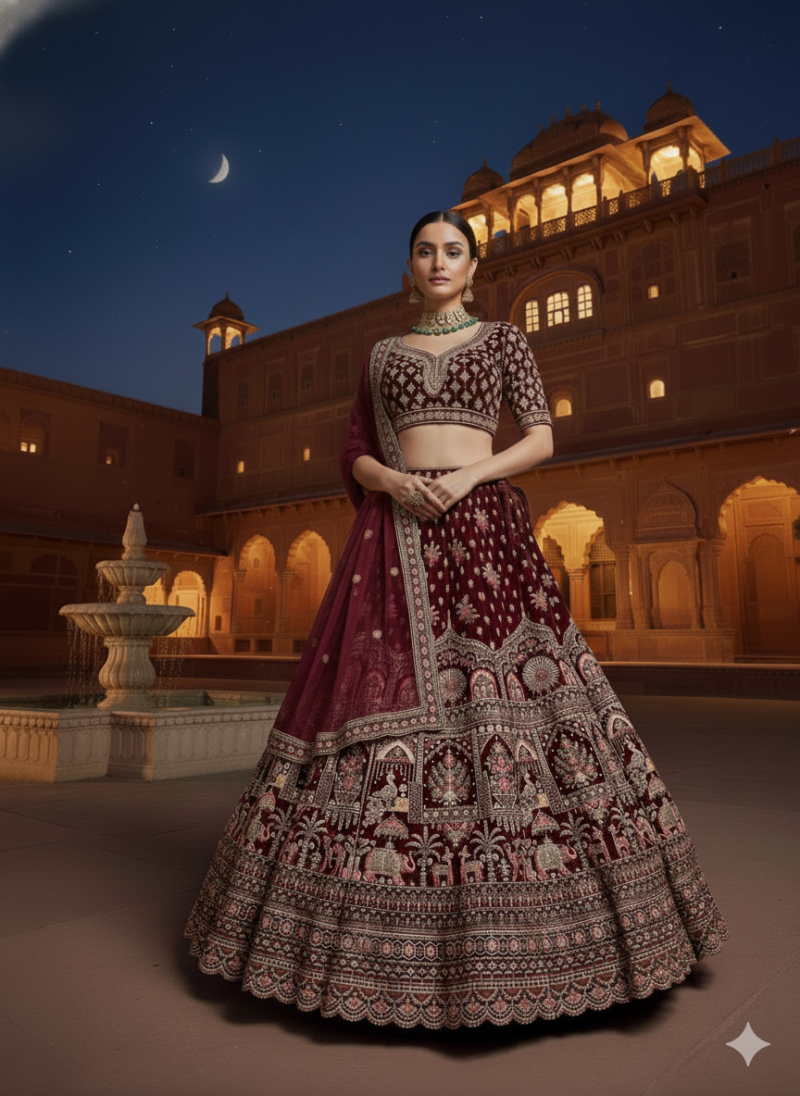 MyFashion -008 Velvet Embroidery Multi Thread Worked Designer Bridal Lehenga Choli