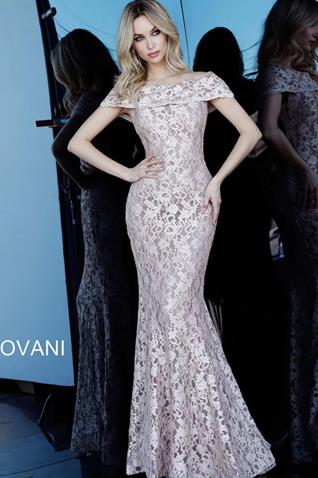 Jovani -1814 Off-Shoulder Straight Trumpet Dress