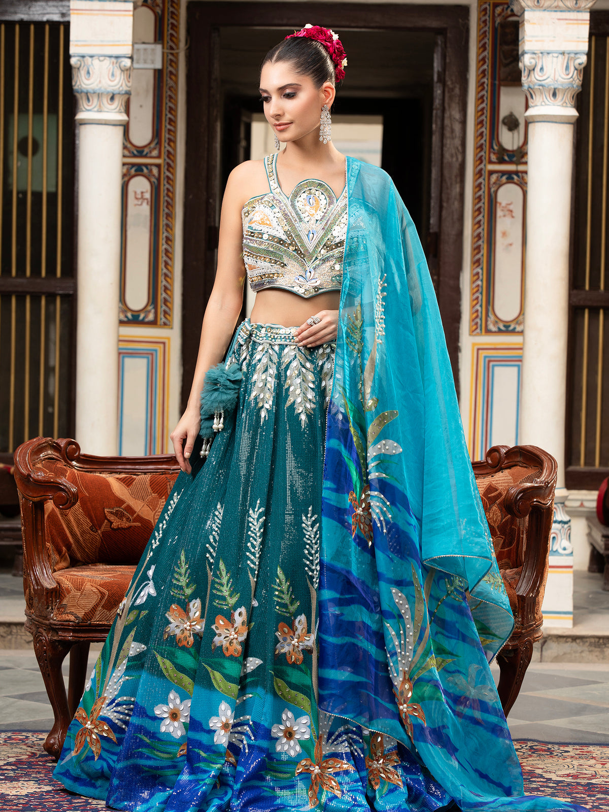 MyFashion -KLS-1490 Rama Blue Net Lehenga With Handcrafted Sequin