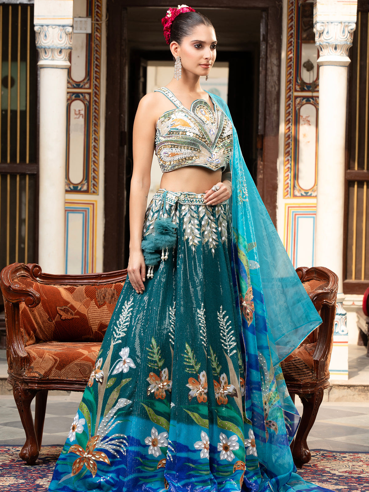MyFashion -KLS-1490 Rama Blue Net Lehenga With Handcrafted Sequin