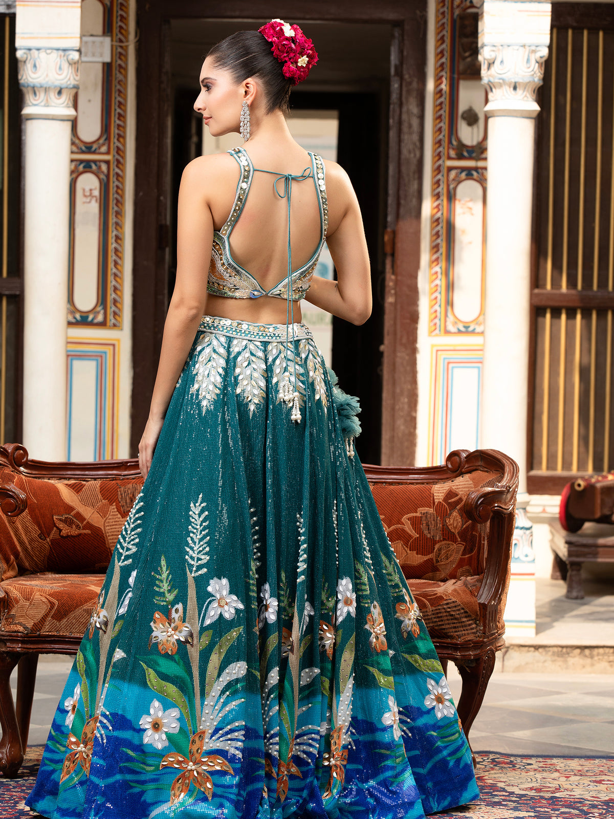 MyFashion -KLS-1490 Rama Blue Net Lehenga With Handcrafted Sequin