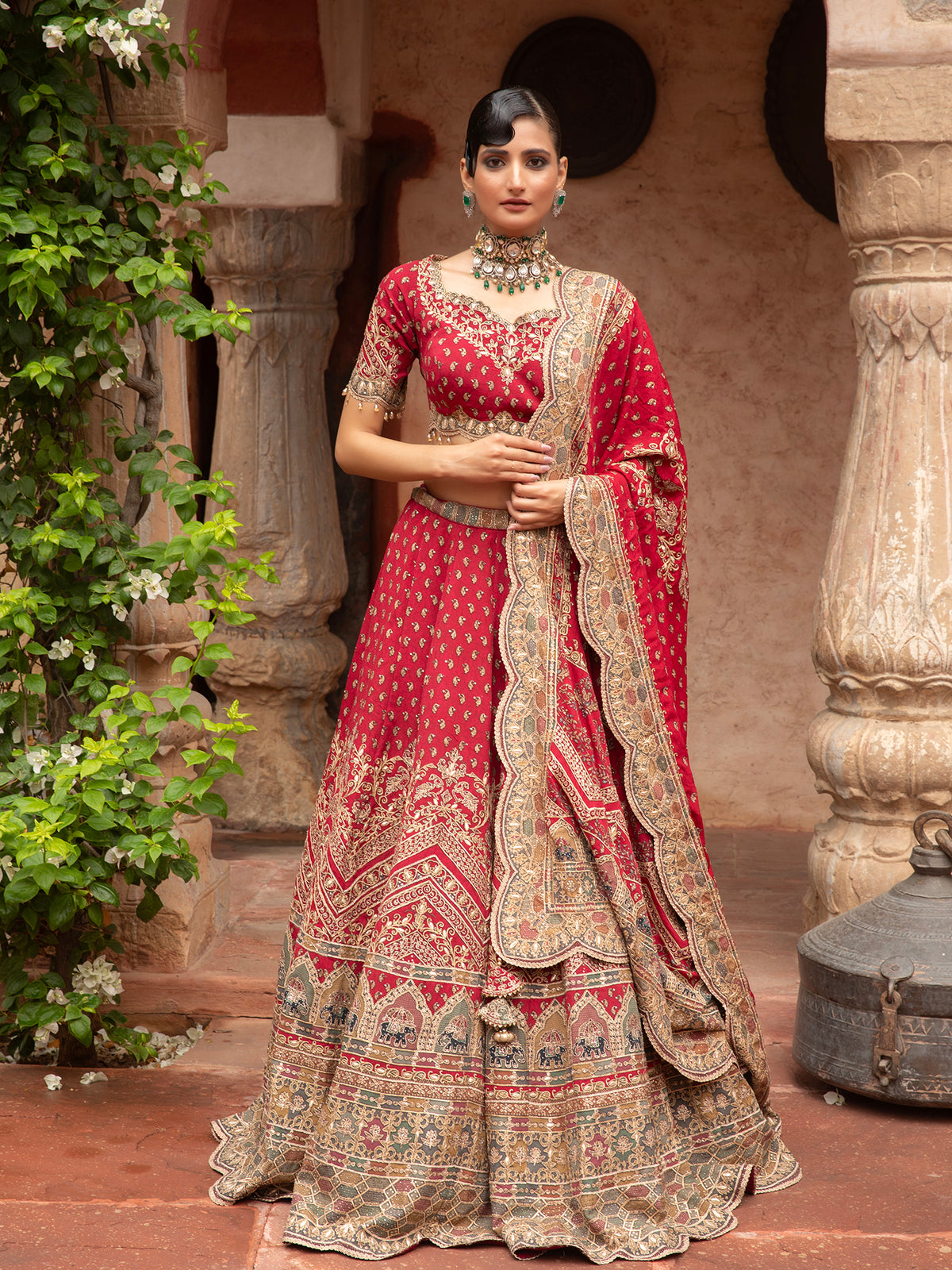 MyFashion -KLS-1510 Red Georgette Lehenga With Digital Print, Thread