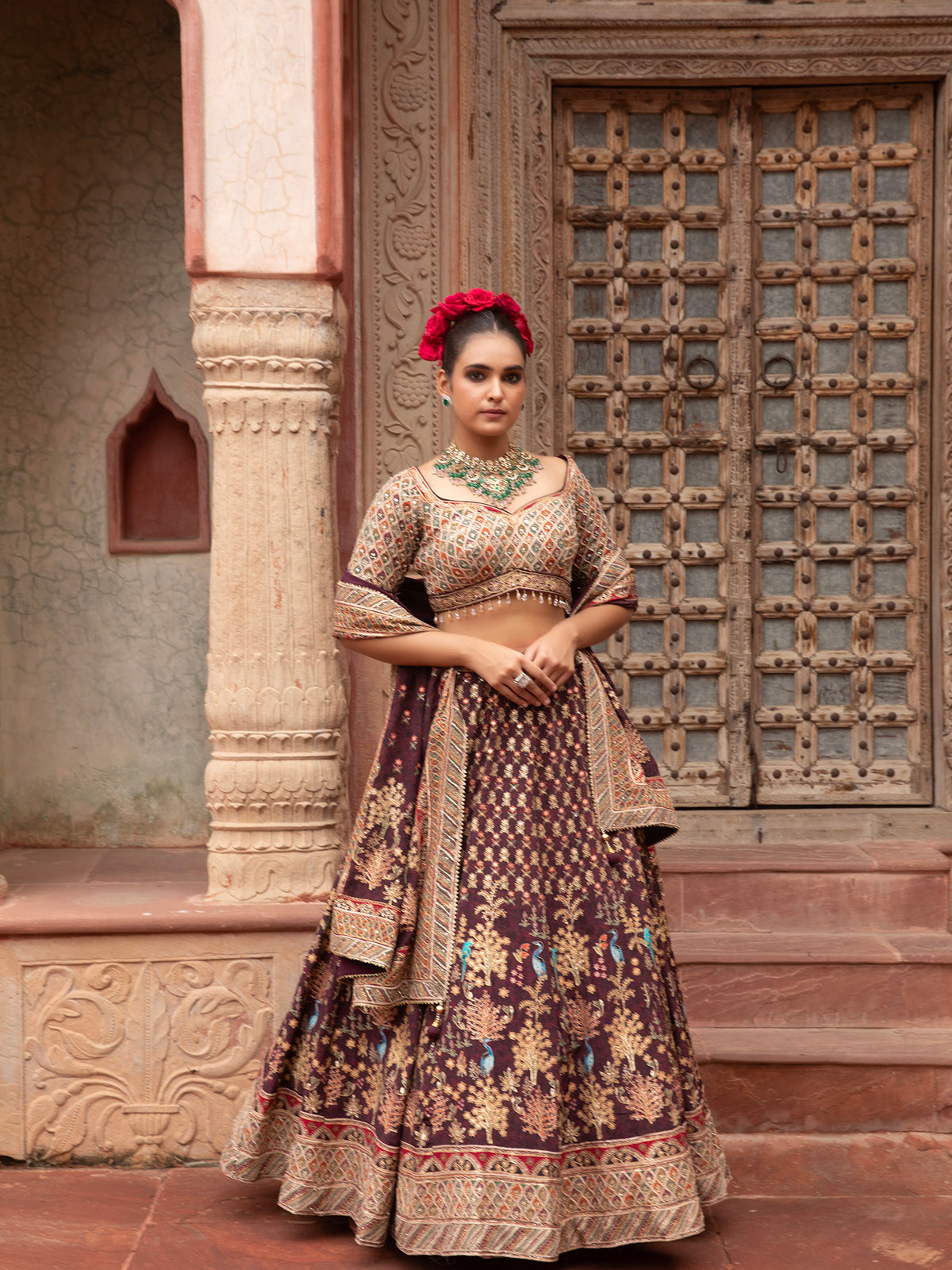 MyFashion -KLS-1508 Dark Maroon Georgette Lehenga With Sequins