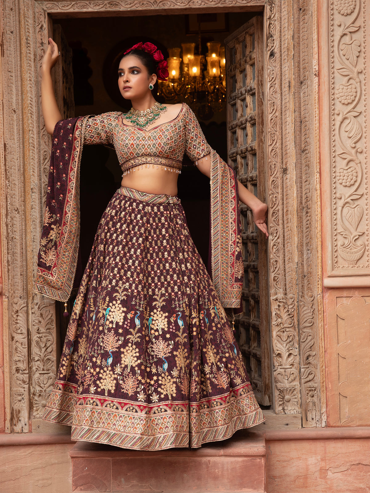 MyFashion -KLS-1508 Dark Maroon Georgette Lehenga With Sequins