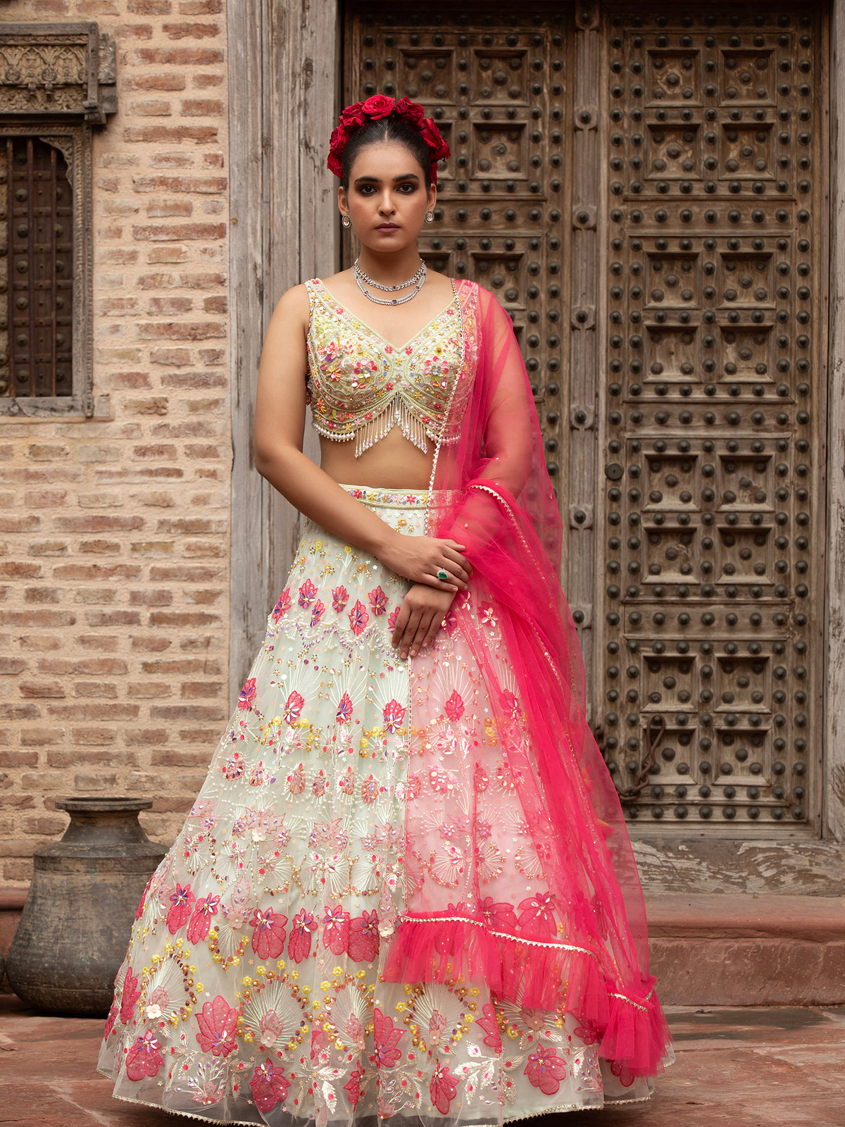 MyFashion -KLS-1502 Luxury Off-White Organza Lehenga