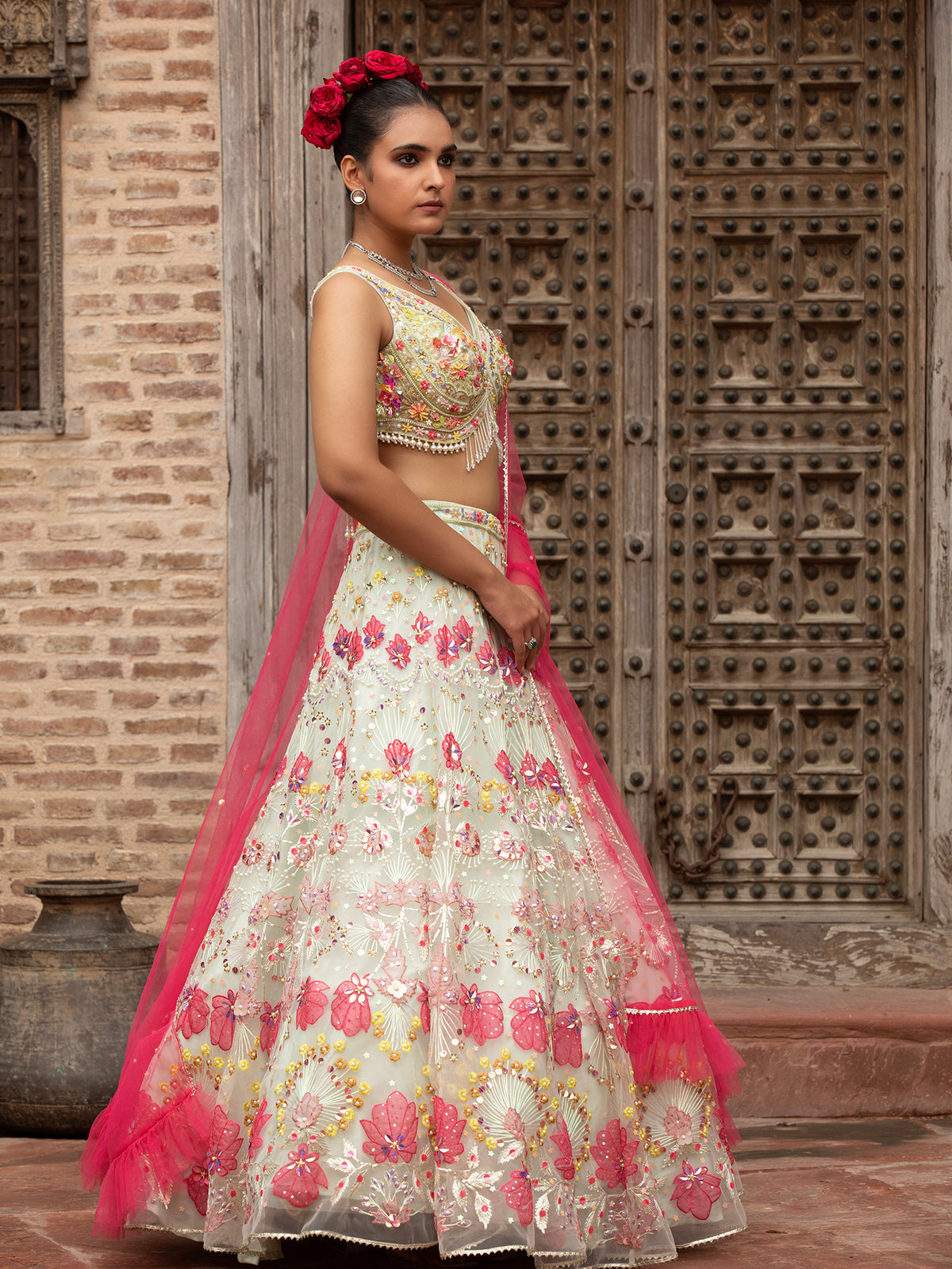 MyFashion -KLS-1502 Luxury Off-White Organza Lehenga
