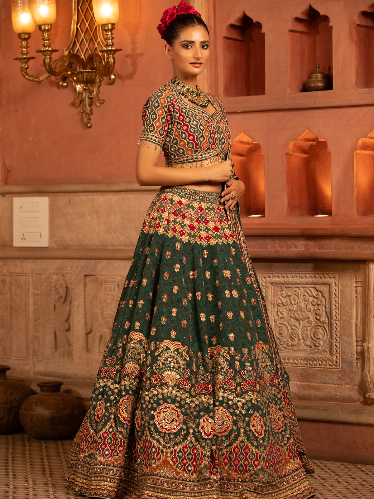 MyFashion -KLS-1509 Elegant Dark Green Georgette Bridal Lehenga