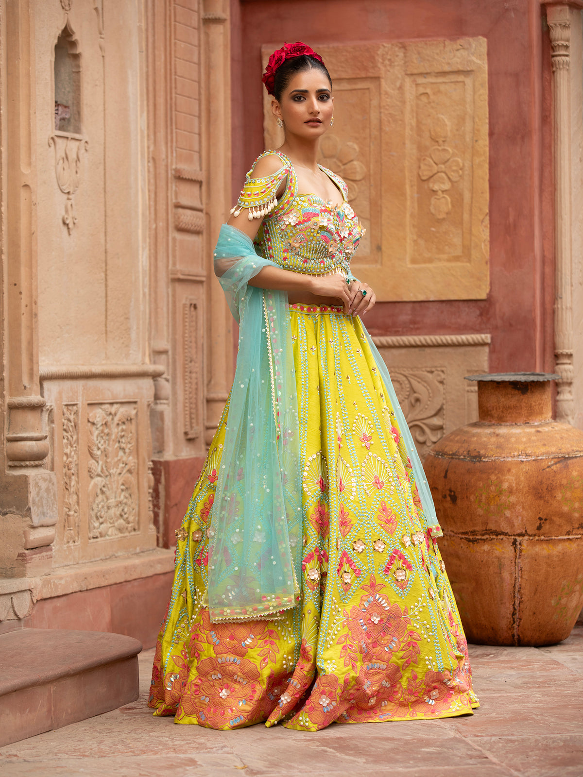 MyFashion -KLS-1498 Yellow Silk Lehenga With Applique Sequins Work