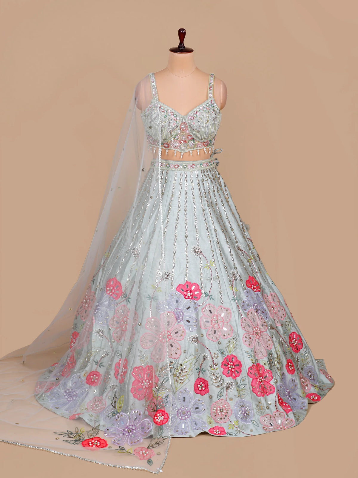 MyFashion KLS-2665 Parizaad Luxe Pearl Moti Mirror Pale Mint Silk Lehenga