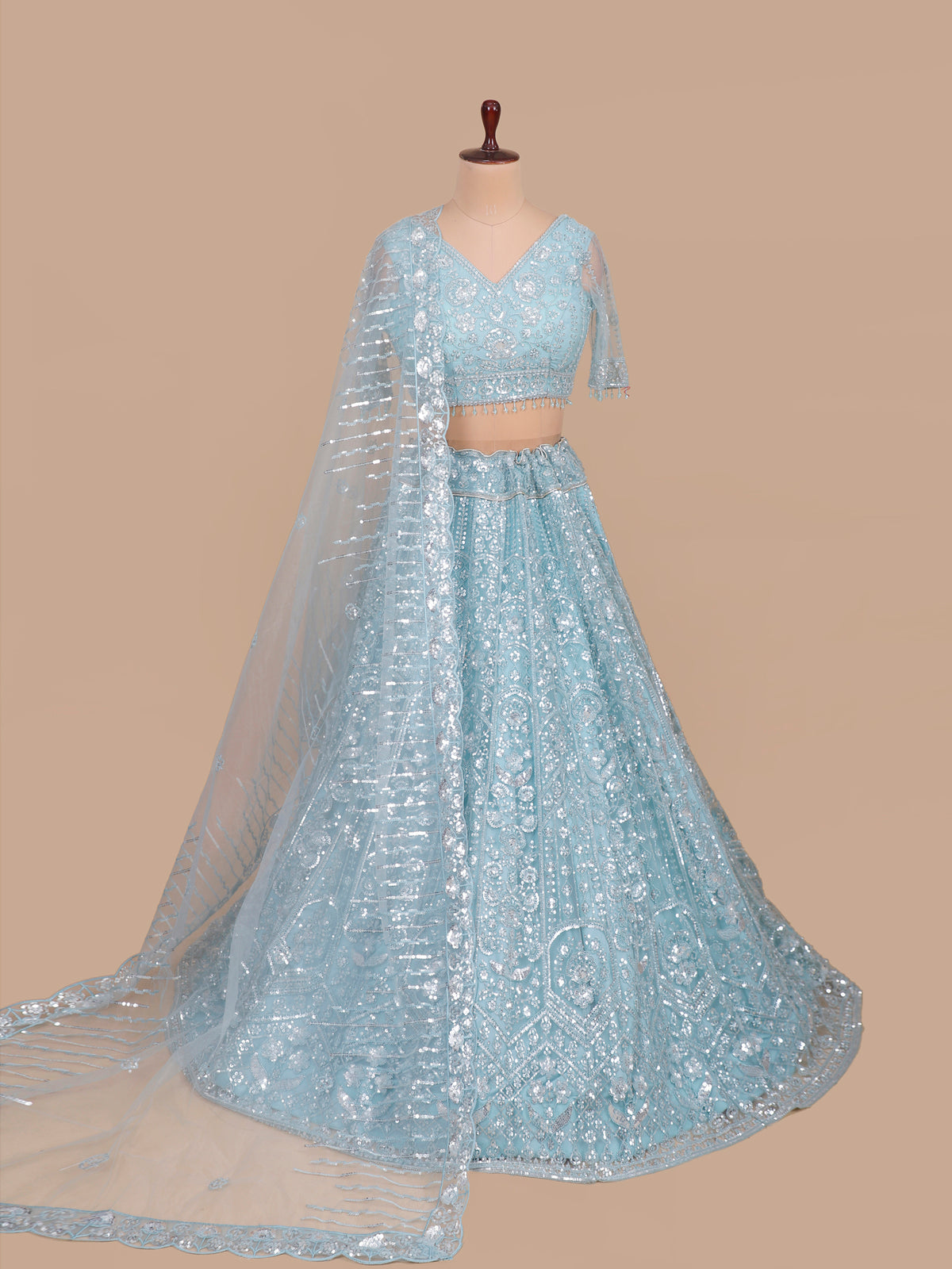 MyFashion KLS-2562 Sky Blue Chaandni Noor Lehenga With Sequins Beads Handwork