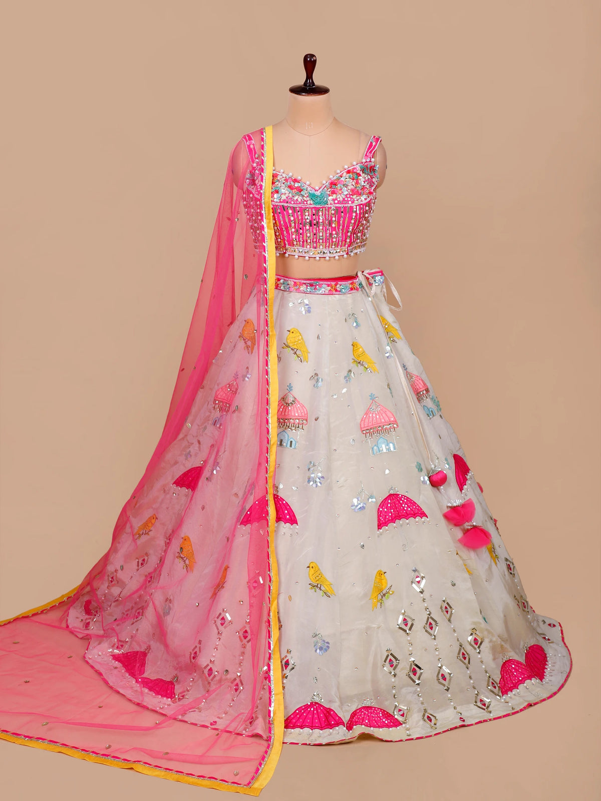 MyFashion KLS-2664 Pearl Moti Mirror Embellished Shimmer Silk Lehenga