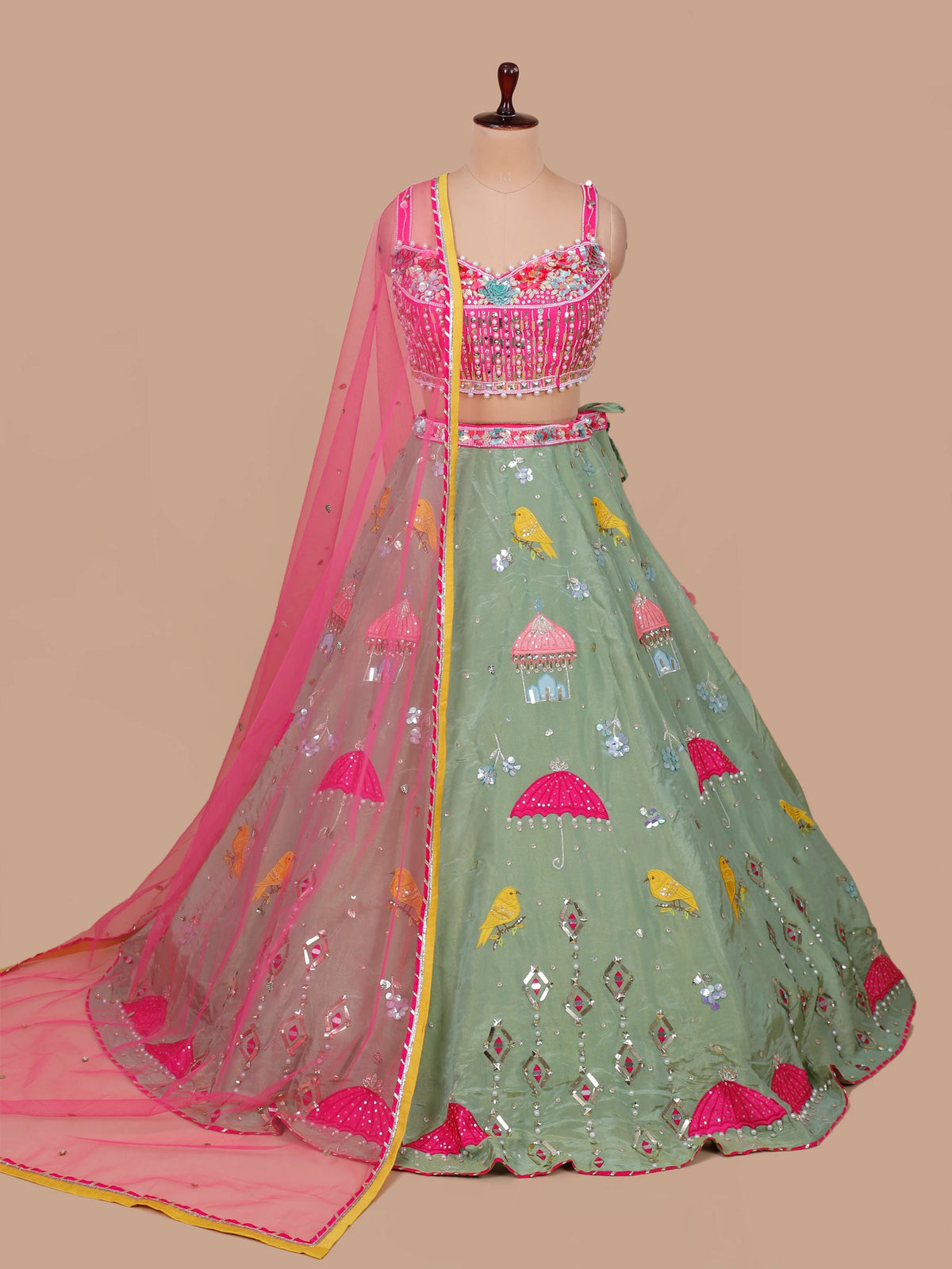 MyFashion KLS-2663 Sequin Pearl Mirror Embroidered Silk Lehenga