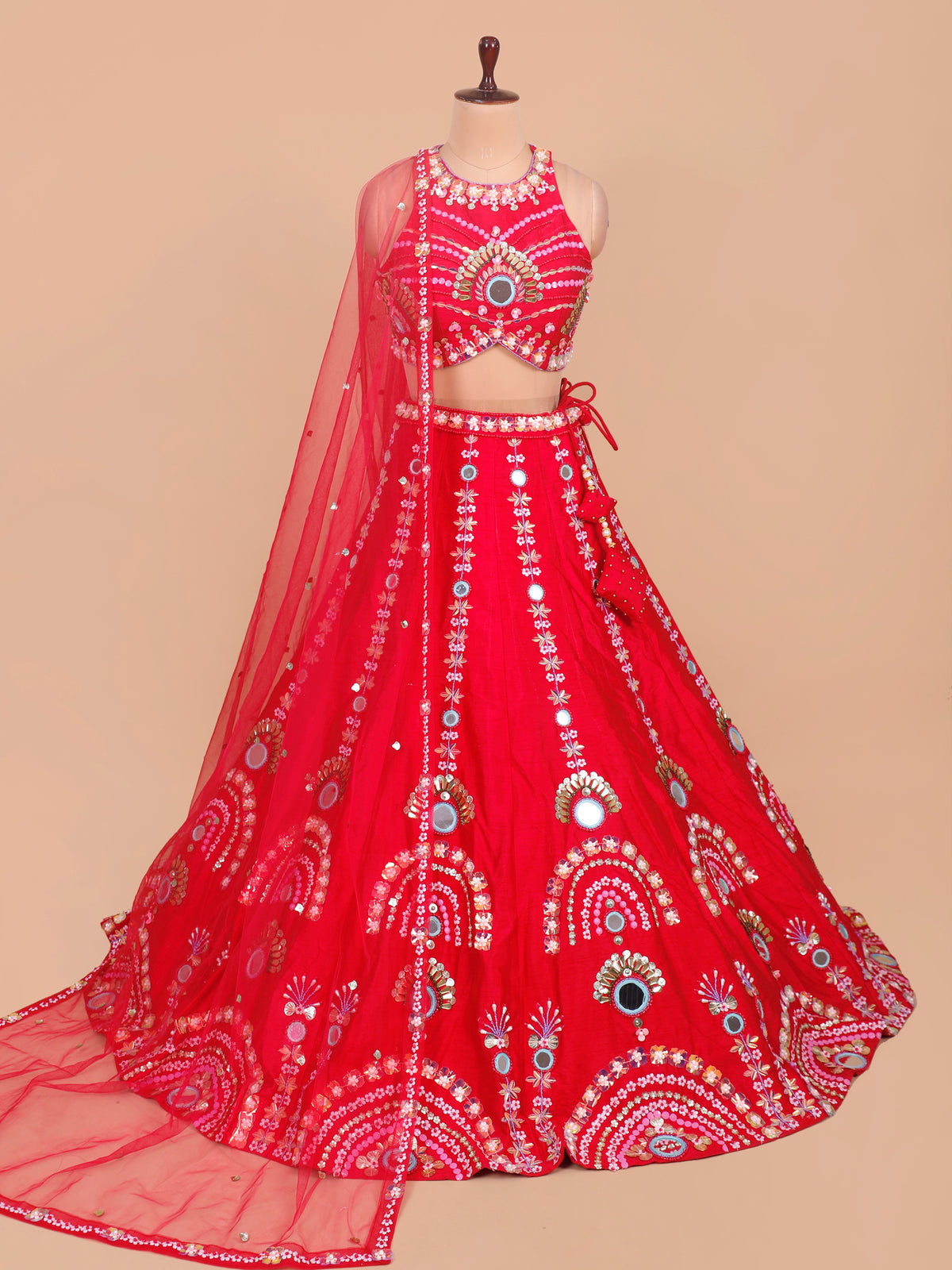 MyFashion KLS-2566 Pink Aaina Noor Mirror Applique Handcrafted Silk Lehenga