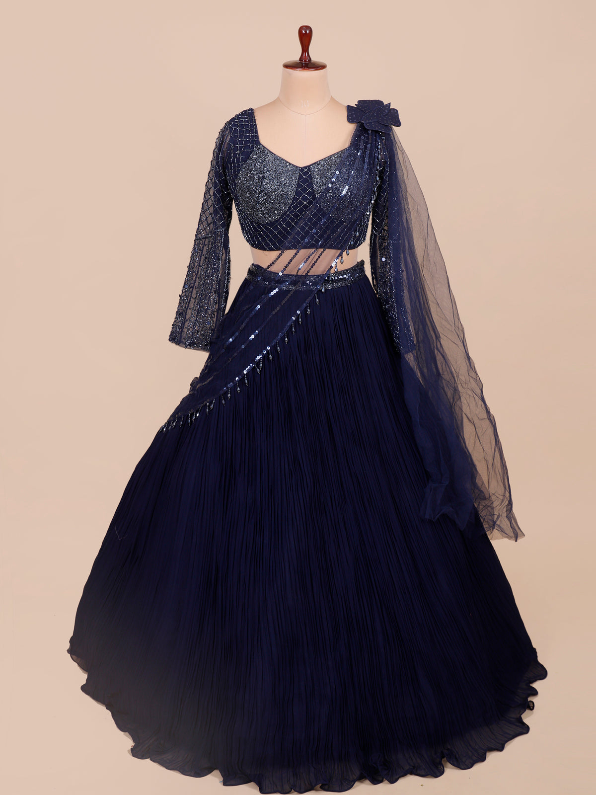MyFashion KLS-2476 Airforce Blue Imperial Wave Georgette Lehenga