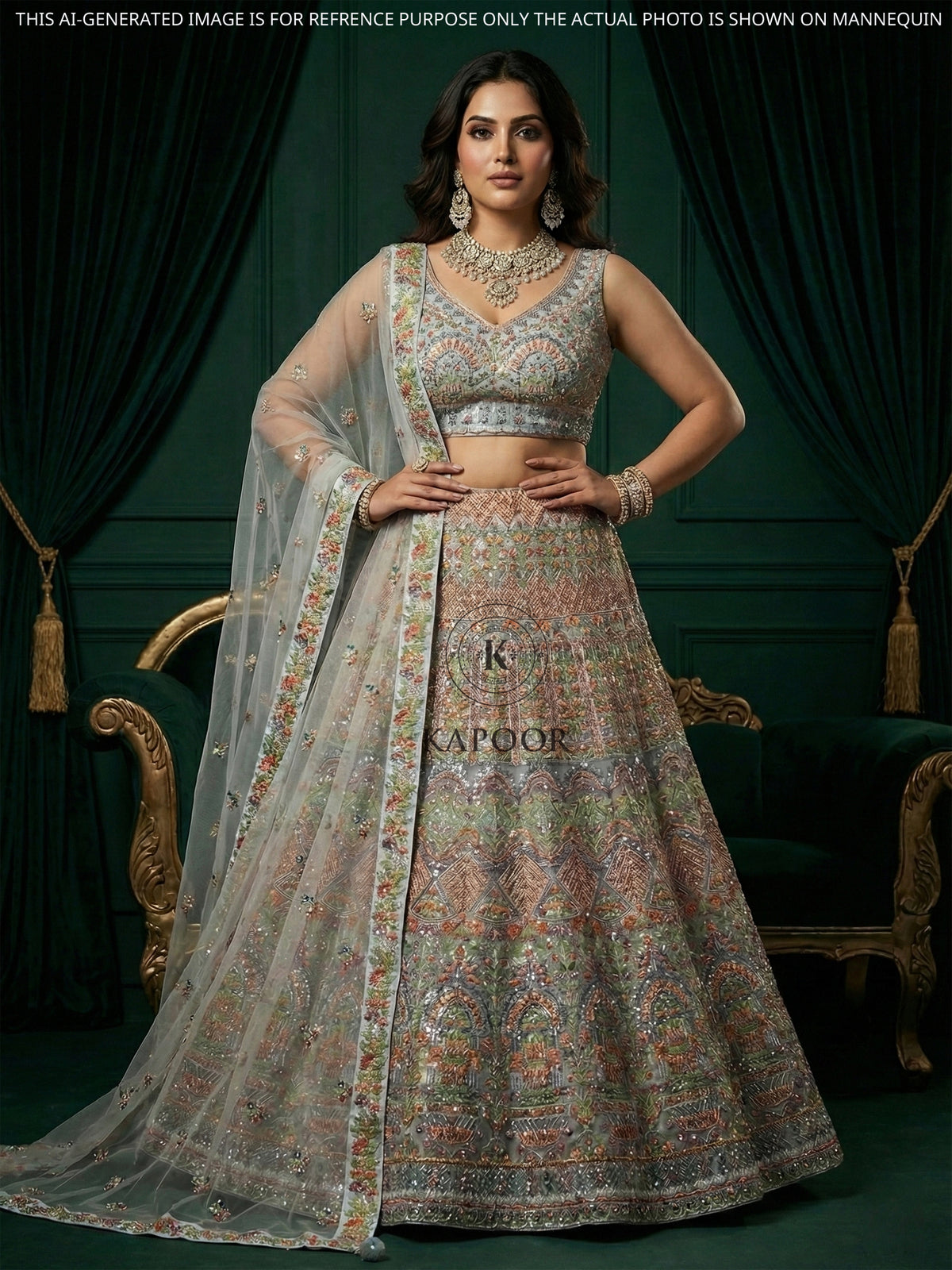 MyFashion KLS-2038 Multi Lehenga with Sequence, Thread & Mirror