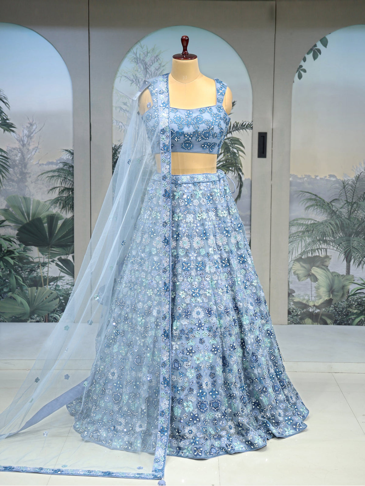 MyFashion KLS-2040 Ultimate Glam Look Sky Blue Sequin Mirror Lehenga