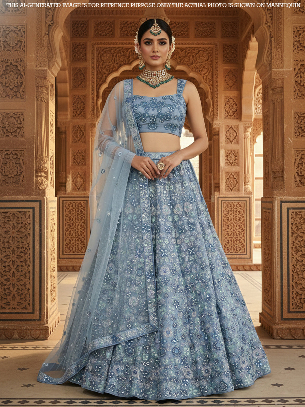 MyFashion KLS-2040 Ultimate Glam Look Sky Blue Sequin Mirror Lehenga