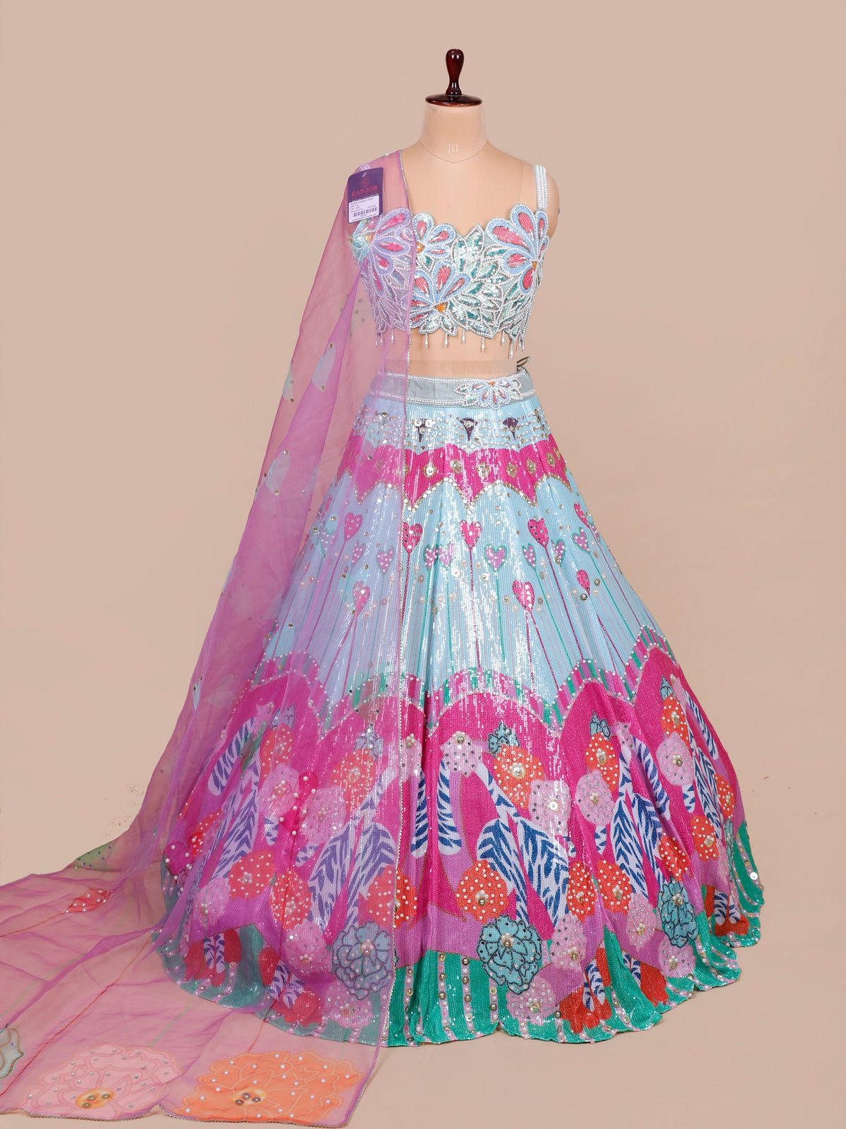 MyFashion KLS-2070 Rainbow Sequin Work Net Lehenga