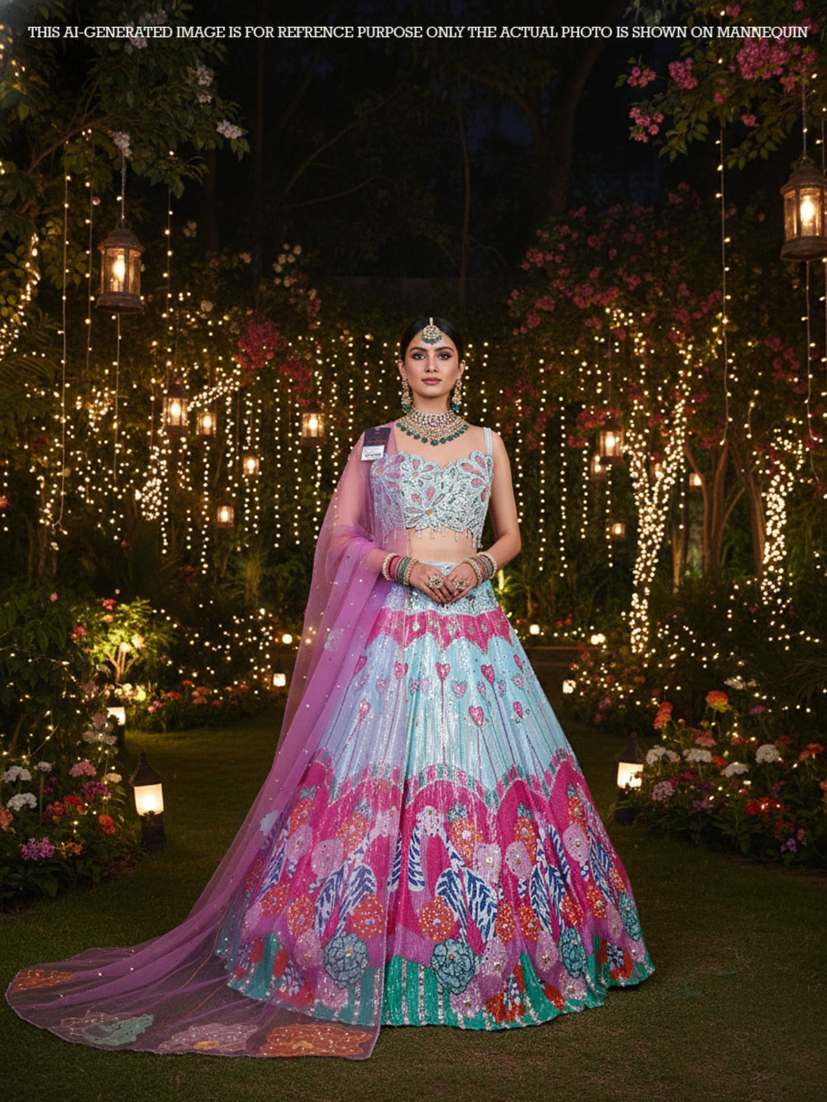 MyFashion KLS-2070 Rainbow Sequin Work Net Lehenga