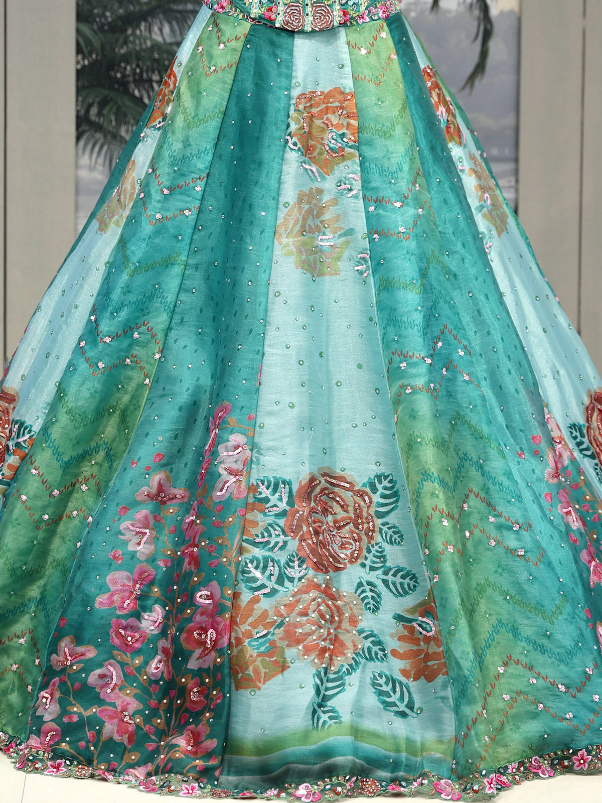 MyFashion KLS-2072 Royal Multi-Color Organza Lehenga With Jarkan & Bead