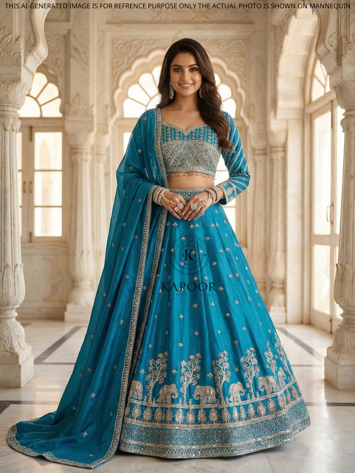 MyFashion KLS-2096 Blue Eternity Silk Lehenga With Thread Embroidery