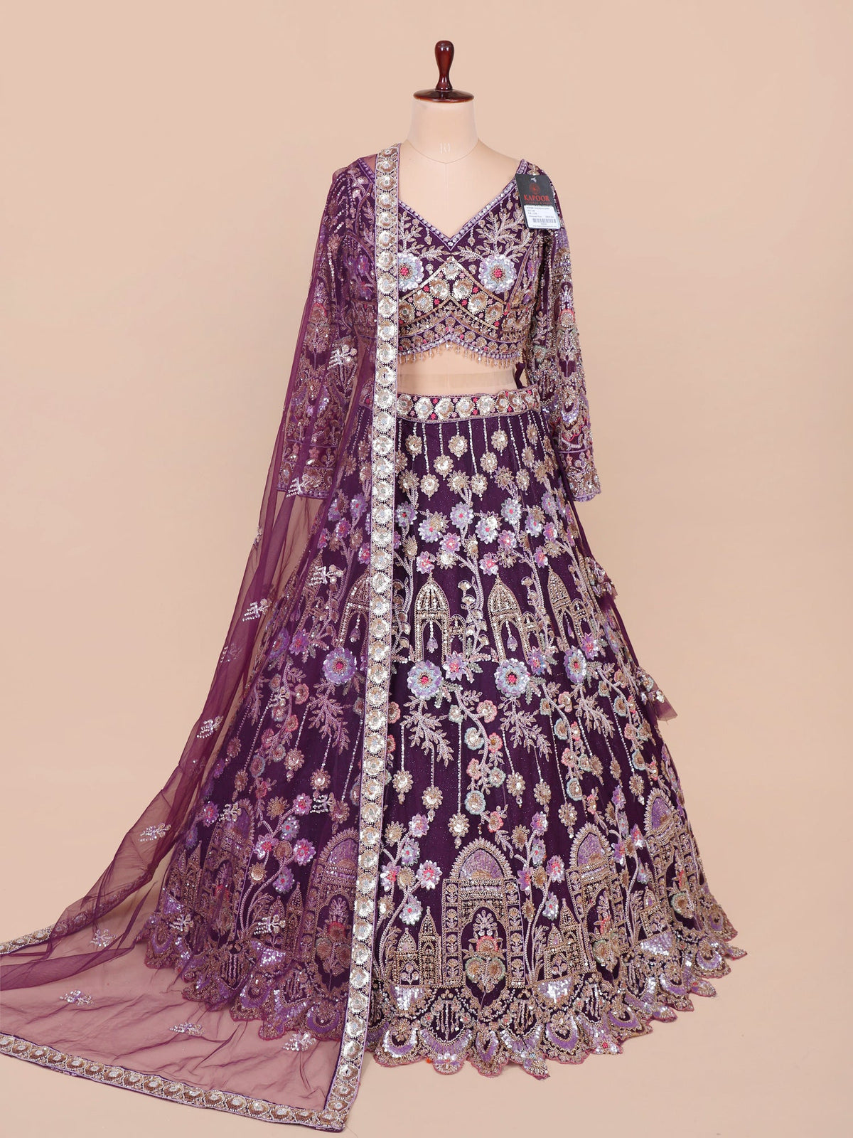 MyFashion KLS-2100 Purple Crystal Bloom Lehenga With Jarkan & Beads