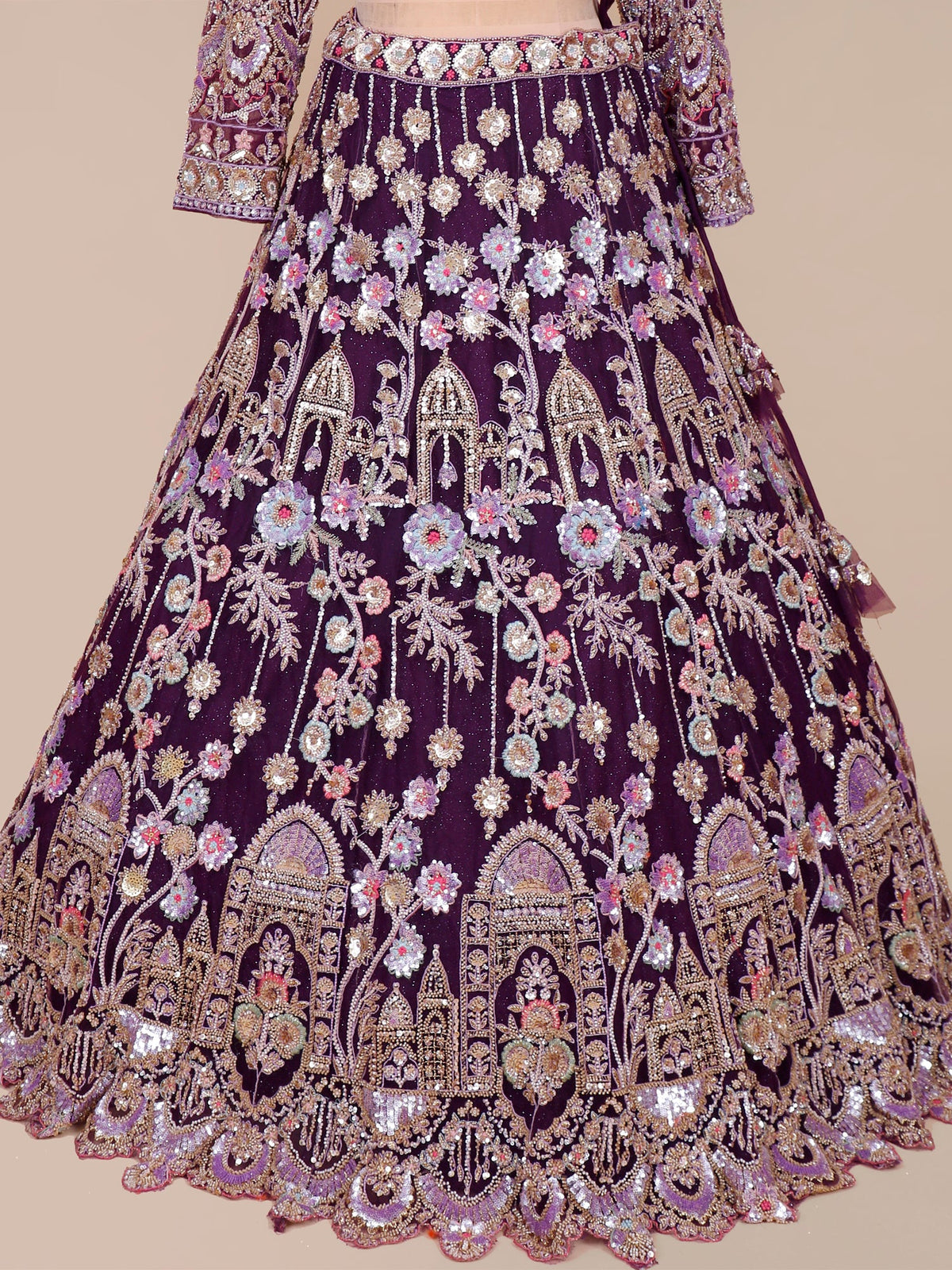 MyFashion KLS-2100 Purple Crystal Bloom Lehenga With Jarkan & Beads