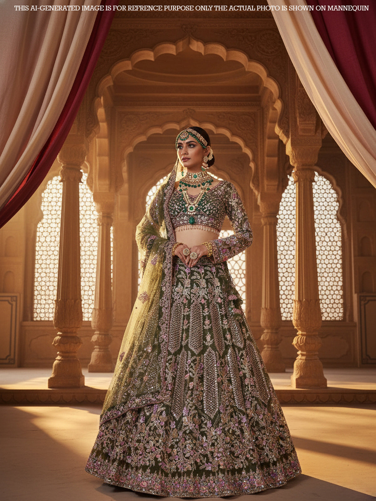 MyFashion KLS-2101 Mehendi Celestial Glow Jarkan Stones Lehenga