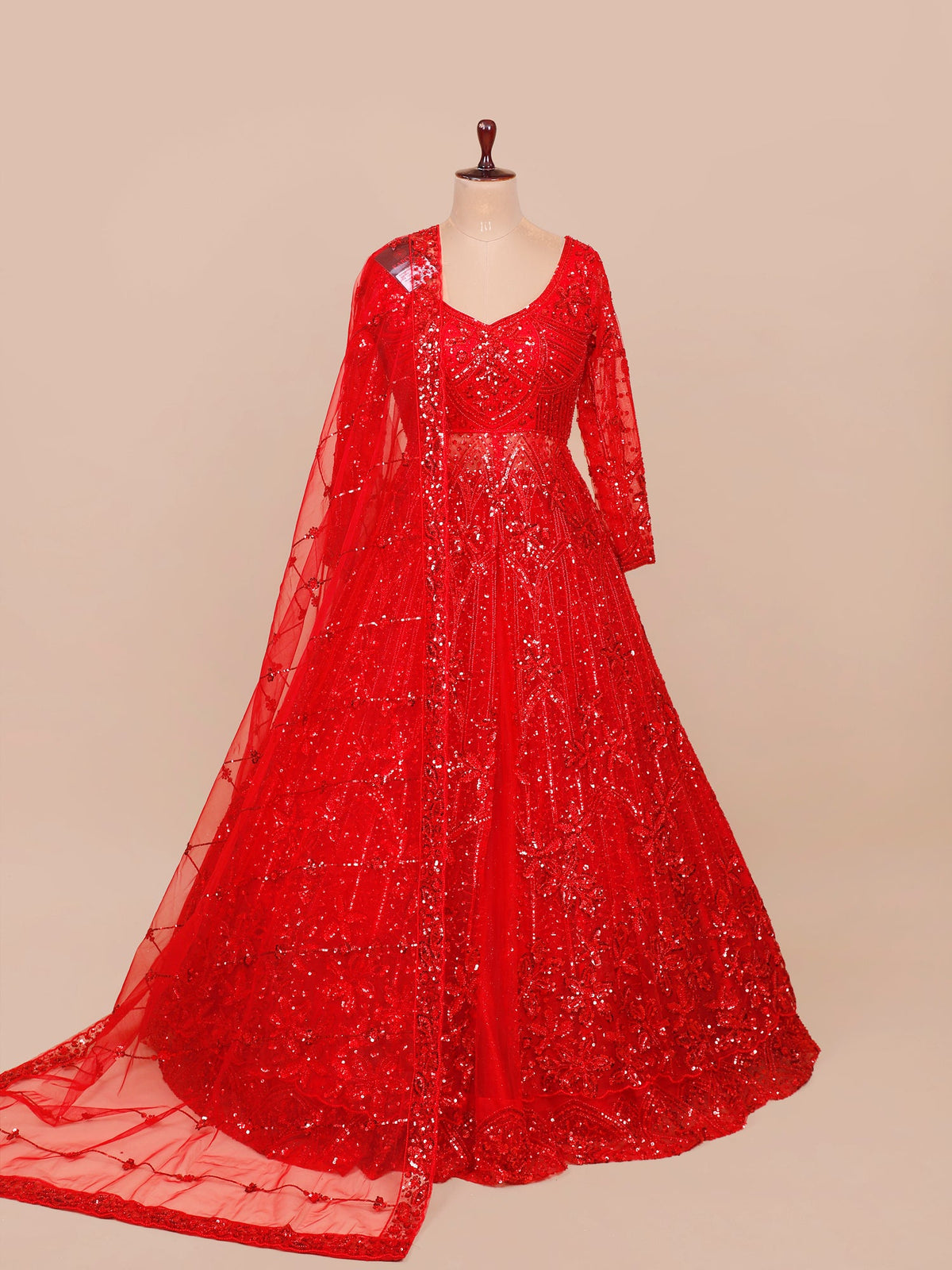 MyFashion KLS-2107 Red Empire Sequence Beads Lehenga