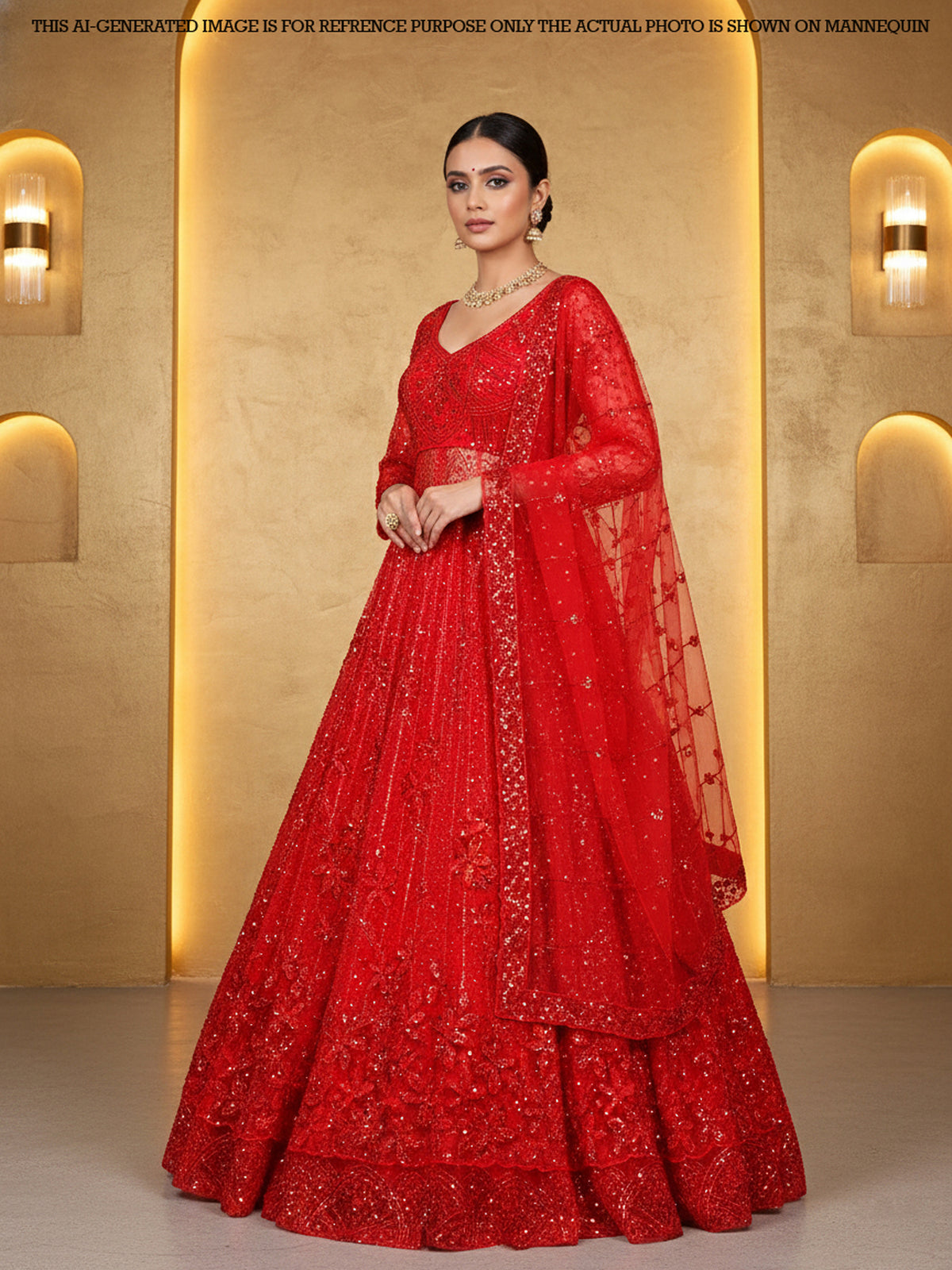 MyFashion KLS-2107 Red Empire Sequence Beads Lehenga