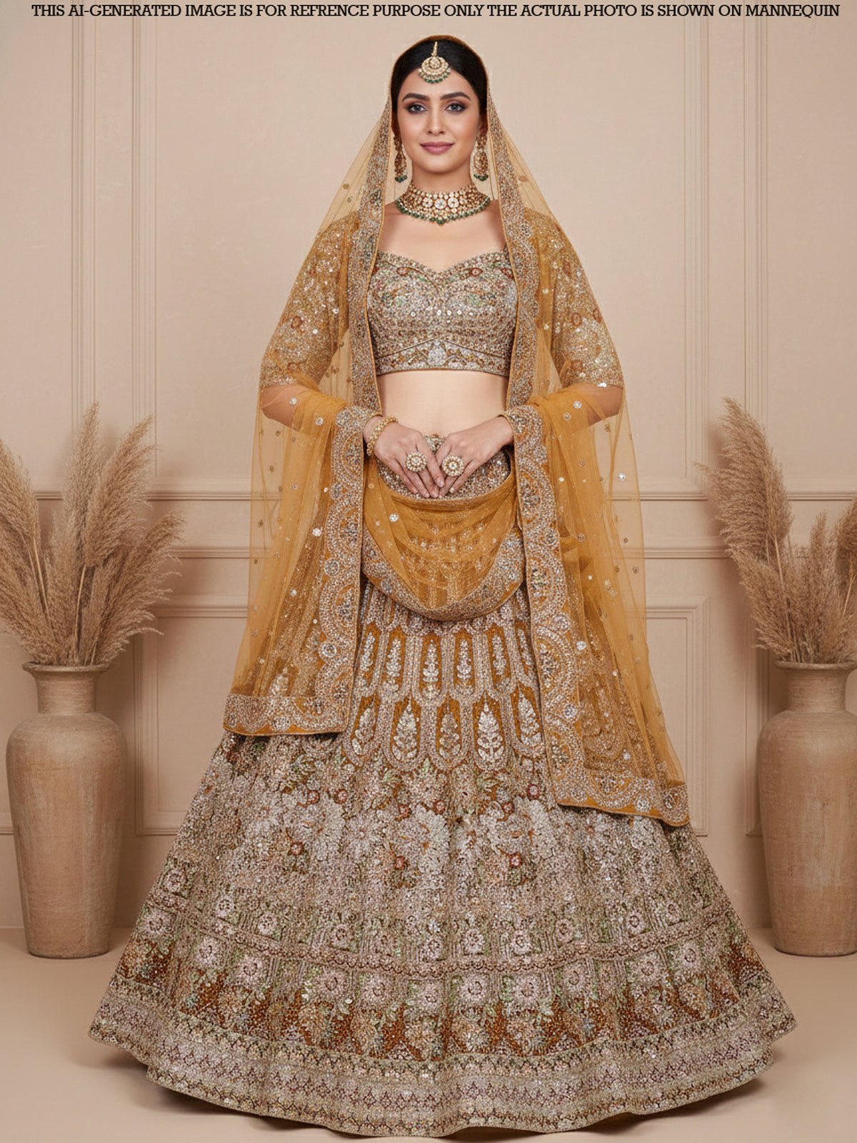 MyFashion KLS-2123 Mustard Golden Flair Net Lehenga with Jarkan & Thread