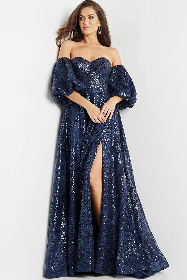 Jovani -22257 Puff Sleeves Sweetheart Evening Dress