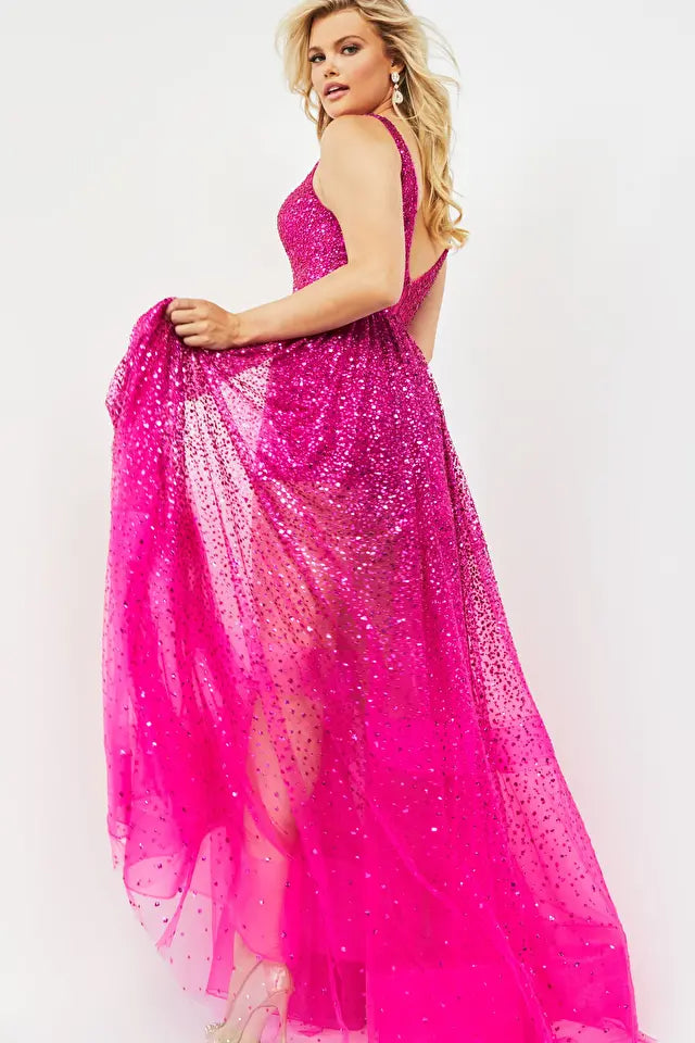 Jovani -22391 Glitter A-Line Overskirt Prom Dress