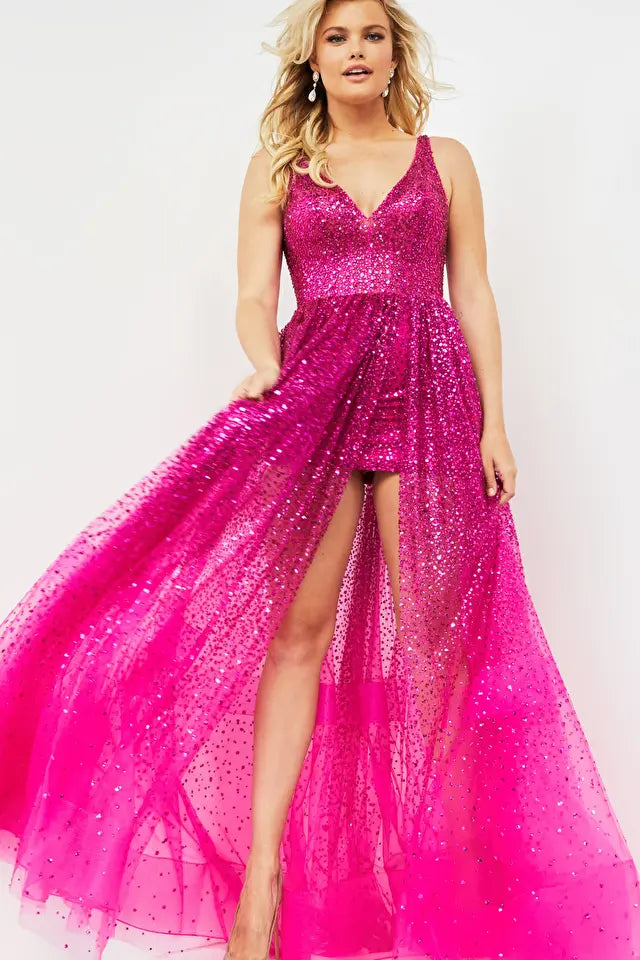 Jovani -22391 Glitter A-Line Overskirt Prom Dress