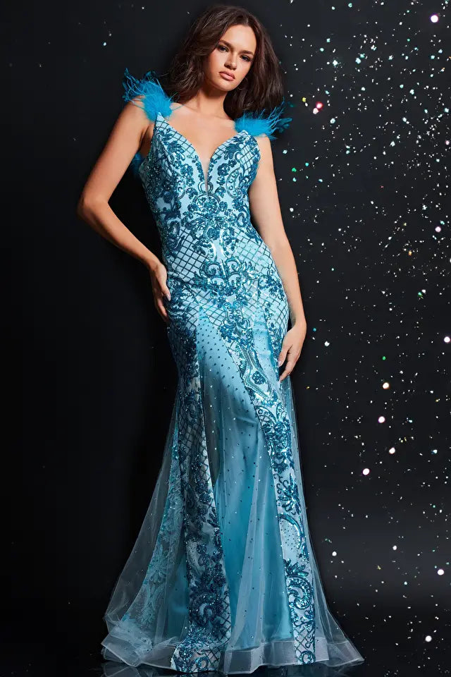 Jovani -22507 Sequined Beaded Plunging V-Neck Gown