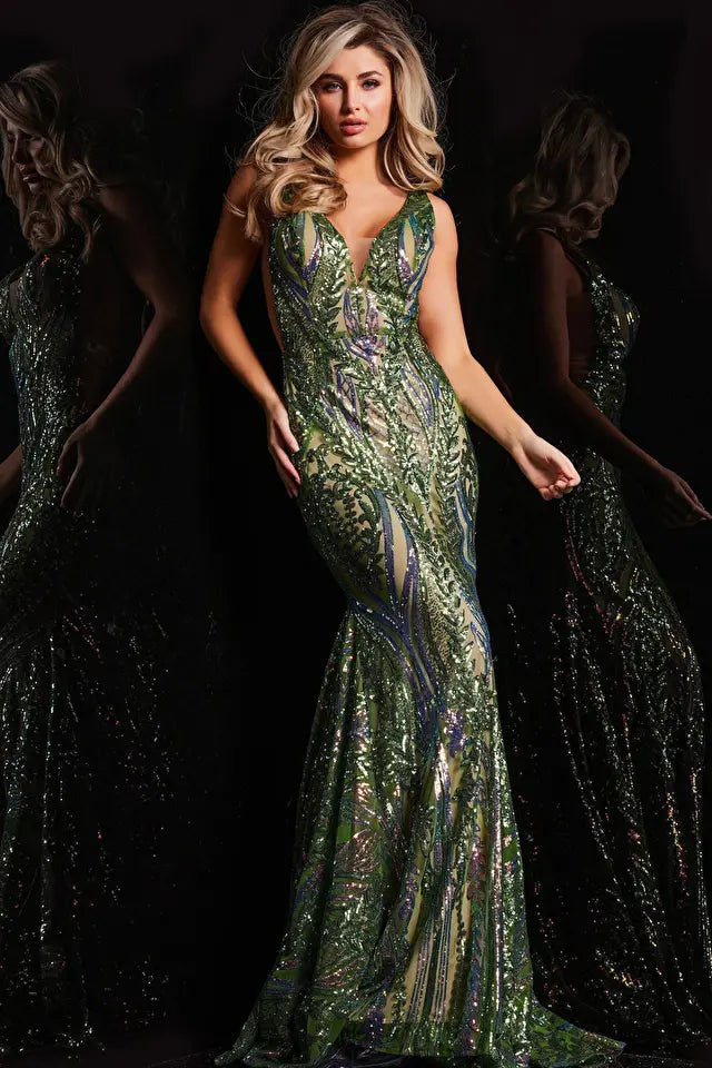 Jovani -22770 Mermaid Plunging Sequin Prom Dress