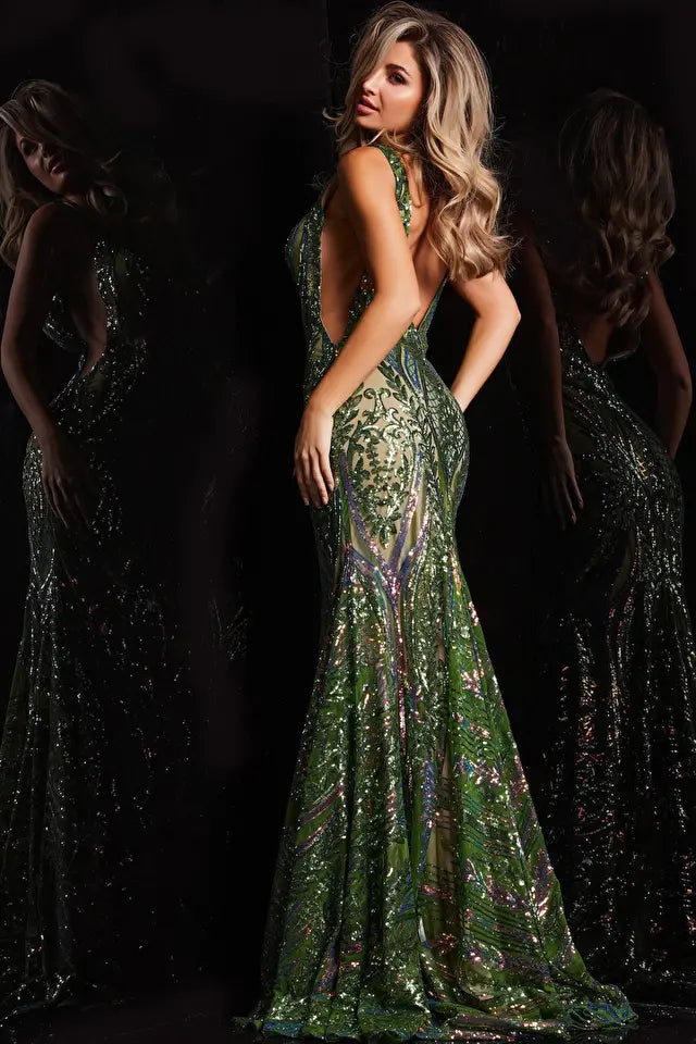 Jovani -22770 Mermaid Plunging Sequin Prom Dress